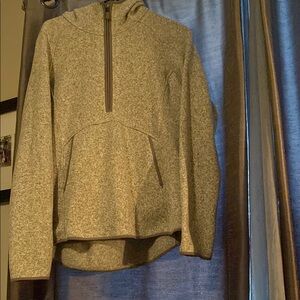 Gray Hooded Pullover with Half-Zip